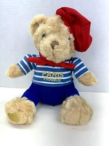 Keel Toys Paris France 10" Teddy Bear Red And Blue W/ Baret Heart Eiffel Tower - Picture 1 of 9