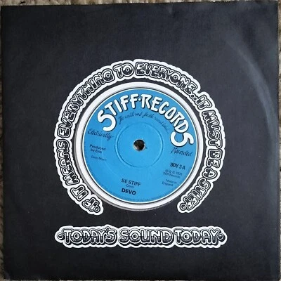 Devo-Be Stiff 7" translucent white vinyl 45rpm single Stiff Records 1978 - Image 1 of 3