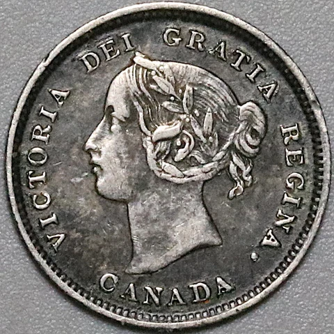 1892 Canada Victoria 5 Cents AU Sterling Silver Coin (22041401R) Cover
