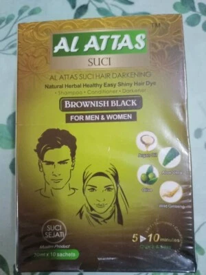 Hair color shampoo AL ATTAS BROWNISH BLACK HENNA 1 BOX/10 SACHET - Image 1 of 2