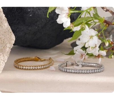 18k Vintage Yellow Gold Plated Women Tennis Cubic Zirconia Fine Bracelet Bangle - Image 1 of 4