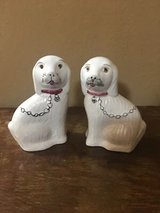 Paar Rolle Portugal Keramik handbemalte Figuren 6" sitzende Spaniels - Bild 1 von 8