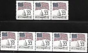 USA MNH FLAG OVER CAPTIAL 2 COIL STRIPS PL #6 & PL #22 - Picture 1 of 1