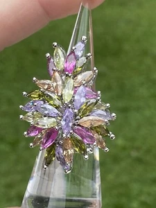 Charles Winston Sterling Silver Multi Color Marquise Cubic Zirconia BOLD Ring - Picture 1 of 22