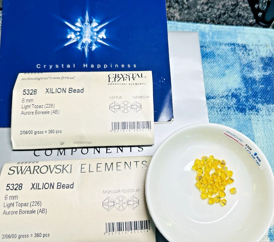 Swarovski 5328 6mm Light Topaz AB Seal Pack 360pcs Austrian Bicone Rare Crystal