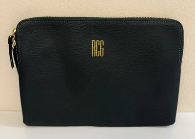 Mark & Graham Dark Green Leather Clutch Pouch Passport Travel Case Monogram NWOT - Image 1 of 4