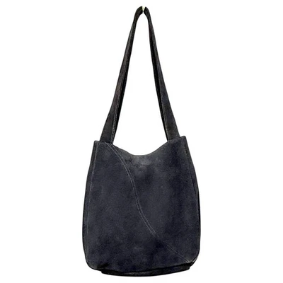 Vintage 90s Wilson Leather Black Suede Shoulder Hobo Bag Boho Two Handle - Image 1 of 4