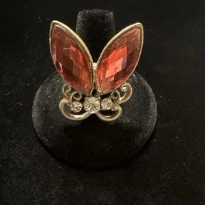 VTG Silvertone Pink And Clear Rhinestone Adjustable Ring  (lot#160) - Picture 1 of 5