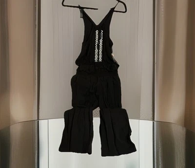 NWT INC International Concepts Boho Black Beaded Smocked Waist Jumpsuit Sz Sm Foto 1 de 4