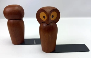 SELTEN VTG Paar Skjode Skjern Teak Eule Buchstützen Dänemark MCM 6,5" hohe Köpfe drehbar - Bild 1 von 12