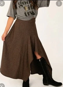 Joyfolie Mia Joy Taupe Plaid Irma Skirt w/ Ruffles Girls sz 12 Large Maxi NEW - Picture 1 of 4