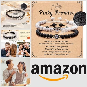 Couples Matching Bracelets x 2 Pinky Promise Natural Stone Mens Womens Gifts - Picture 1 of 11