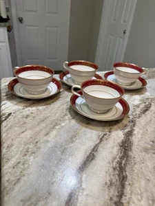 Vintage Noritake Japan nicht mehr produziert Goldmere Muster Teetasse Untertasse 4er Set nicht mehr produziert - Bild 1 von 7