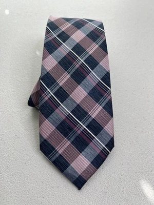 Corbata hecha a mano con patrón de cuadros púrpura, azul, rosa Platinum Designs nueva sin etiquetas Foto 1 de 4