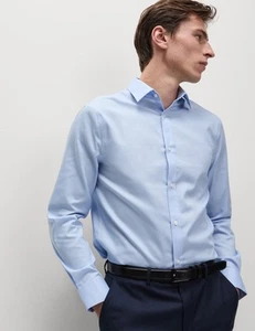 Marks & Spencer Mens Blue Cotton Regular Long sleeved Shirt - M&S - Picture 1 of 12