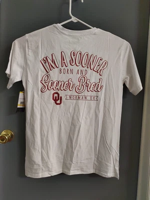 Oklahoma Sooners Women's  Medium T-Shirt Short Sleeve 2 Sided White Logo Front - Image 1 of 4