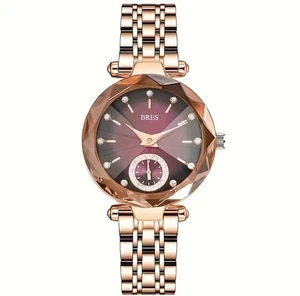 Orologio al quarzo rotondo marrone con cinturino in acciaio inox, lancette in lega di zinco MLA-T0022 - Foto 1 di 5