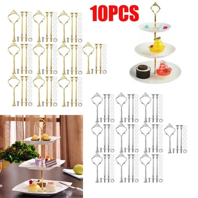 10-Set 3 Tiers Cake Plate Cupcake Stand Rack Fittings Handle Rod Wedding Party - Image 1 of 4