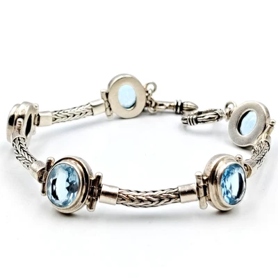 Brazalete de plata de ley 925 corte ovalado aguamarina cierre de palanca 7,25" Foto 1 de 4