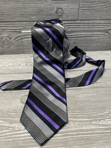 Robert Talbott Best of Class Mens Tie Sil Striped Necktie Silver Black Purple - Picture 1 of 6