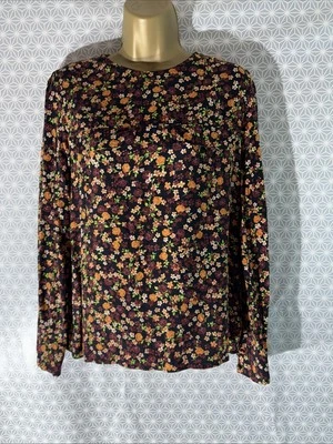 Womens Next Uk 12 Black Floral Pattern Long Sleeve Crew Neck Casual Blouse Shirt - Image 1 of 4