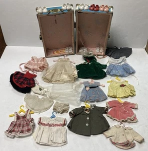 Vintage 1950's Vouge Ginny Doll Clothes Lot Dresses Shoes Metal Wardrobe Trunk - Picture 1 of 24