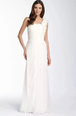 New Tadashi Shoji Women Rosette Ivory WHT Chiffon Bridal Wedding Dress 4 Trendyz - Image 1 of 4