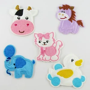 5pce Set Iron on / Sew On Satin Cute Animals Cloth Patches 65-82 x 67-71mm - Picture 1 of 1