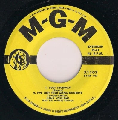 HANK WILLIAMS - LOST HIGHWAY - 1954 MGM 45 rpm EP X1102 4-Song Record - Image 1 of 4