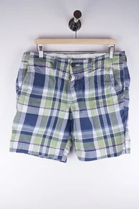Abercrombie & Fitch Men Chino Shorts Casual Blue Check Cotton size 33 - Picture 1 of 6