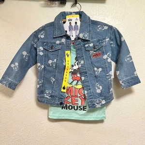 NWT Disney Mickey Mouse 2 Piece Denim Jacket and T Shirt Kids Size 5 - Picture 1 of 5