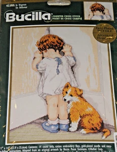 BUCILLA Counted Cross Stitch Kit #42355 - In Disgrace - Girl & Dog - NEW, Sealed - Picture 1 of 2