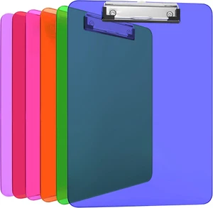 6 Pack Plastic Clipboards Colored Transparent Clear Clip Boards with Low Profile - Picture 1 of 12