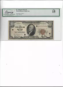 FEDERAL RESERVE NOTE BANK OF NEW YORK FR. 1860--B 1929 $10 FINE 15 - Picture 1 of 2