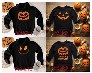 Halloween Sweatshirt Pumpkin Face Hoody Halloween Jumper Kids Adults Hoodie - Picture 1 of 13