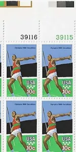 US Olympics Decathlon 10c Stamp Plate Block of 4 Scott #1790 - Picture 1 of 1