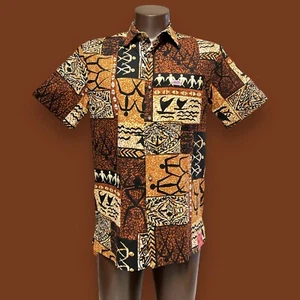 Aloha Made Me Do It Men Brown Short Sleeve Barkcloth Aloha Hawaiian Shirt M - Picture 1 of 8