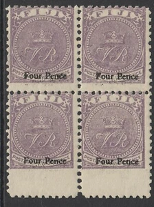 SG 42 Fiji 1878-99 4d en 2d malva pálida un fino fresco sin montar bloque como nuevo de 4 CA - Imagen 1 de 1