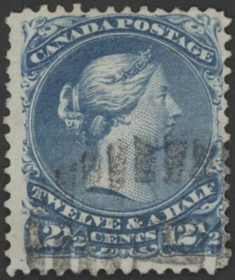 Canada #28ii 12 1/2c Blue Large Queen Victoria, No outer left frame line used - Image 1 of 2