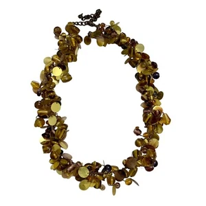 Yellow Amber TONE Chunky Bead Twisted Layered Statement Costume Necklace - Picture 1 of 9