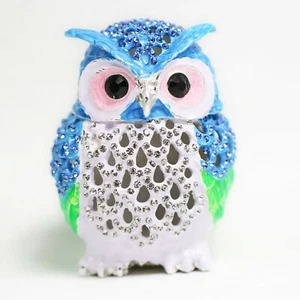 Schmuck emailliert Tier Vogel Schmuckschatulle/Figur mit Strass - Eule Statue - Bild 1 von 6