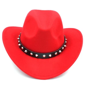 Western Cowboy Hat Wide Brim Cowgirl Cap with Rivets Leather Belt for Women&Men - Picture 1 of 28