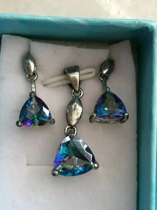 Sterling Silver 925 Earring Pendant Martini Set Blue Stone NIB Blue Lotus BLC  - Picture 1 of 3