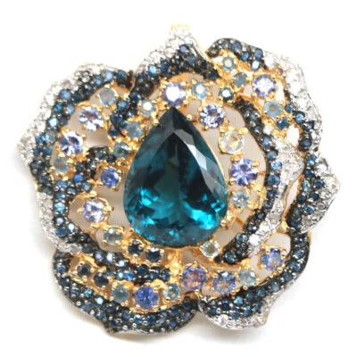 Plata 925 17 x 22 mm. Broche Londres Topacio Azul, Tanzanita, Zafiro y Circón  Foto 1 de 4