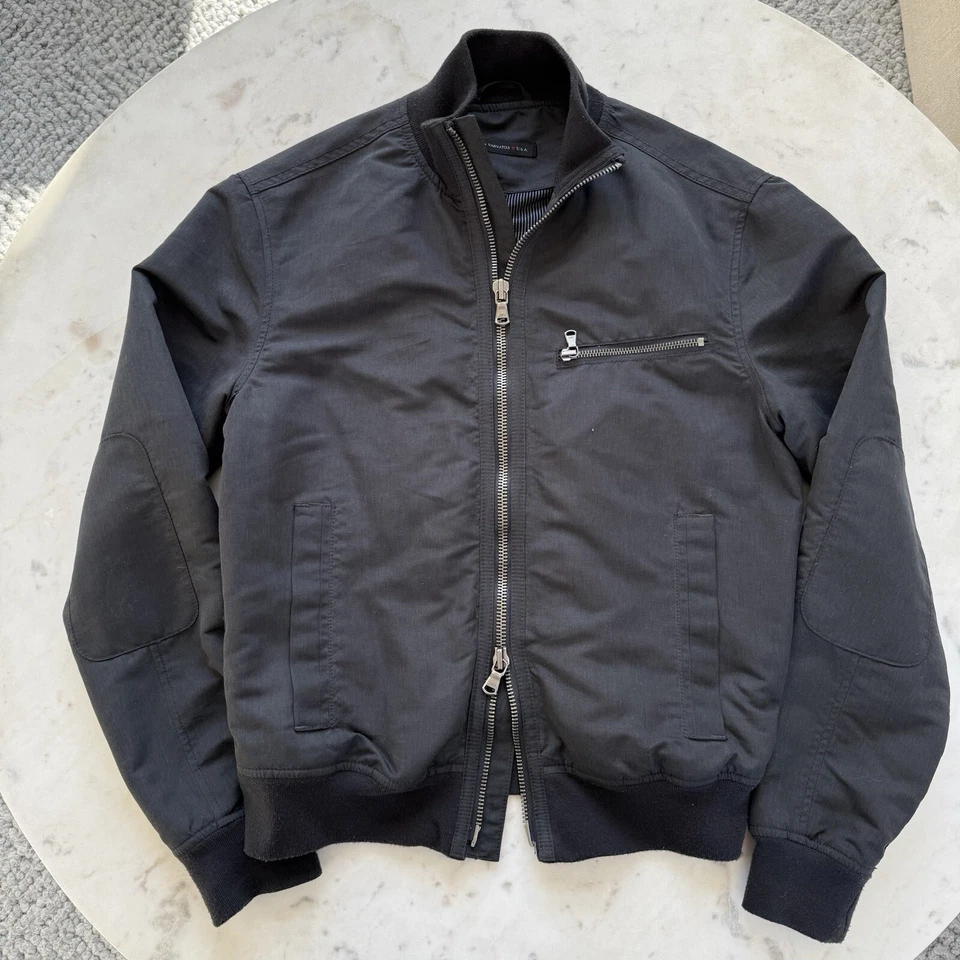 John Varvatos USA Bomber Jacket Full Zip Mens Small Charcoal elbow patches Lined - Image 1 of 4