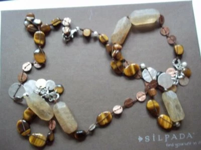 SILPADA Collar de Cuentas Largas Plata Esterlina Ojo de Tigre Cuarzo Cobre Perla N1826 Foto 1 de 4