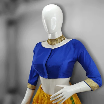 Elegante Blusa de Seda Azul Real con Cuello Barco y Mangas al Codo | Blusa Sari. Foto 1 de 4