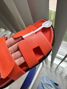 Orange Sliders Size 4 Eu 37 Leather - Picture 1 of 3
