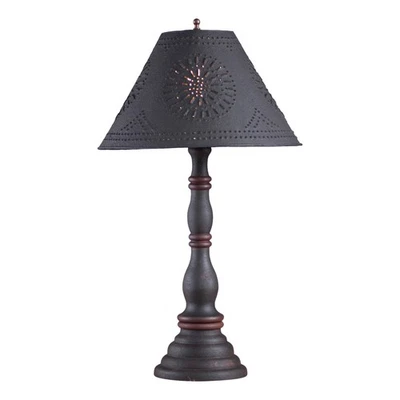 Irvin's Country Tinware Davenport Lamp in Hartford Black with Red with Shade - Image 1 of 3