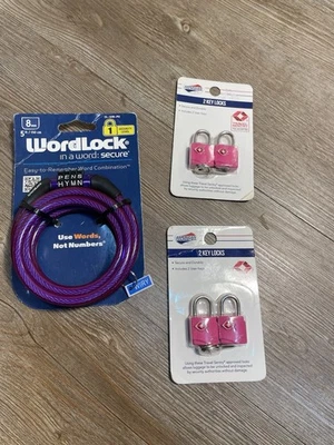 Trava de cabo de aço flexível WordLock 5 pés 8 mm e 2 pacotes de travas de viagem - Imagem 1 de 4
